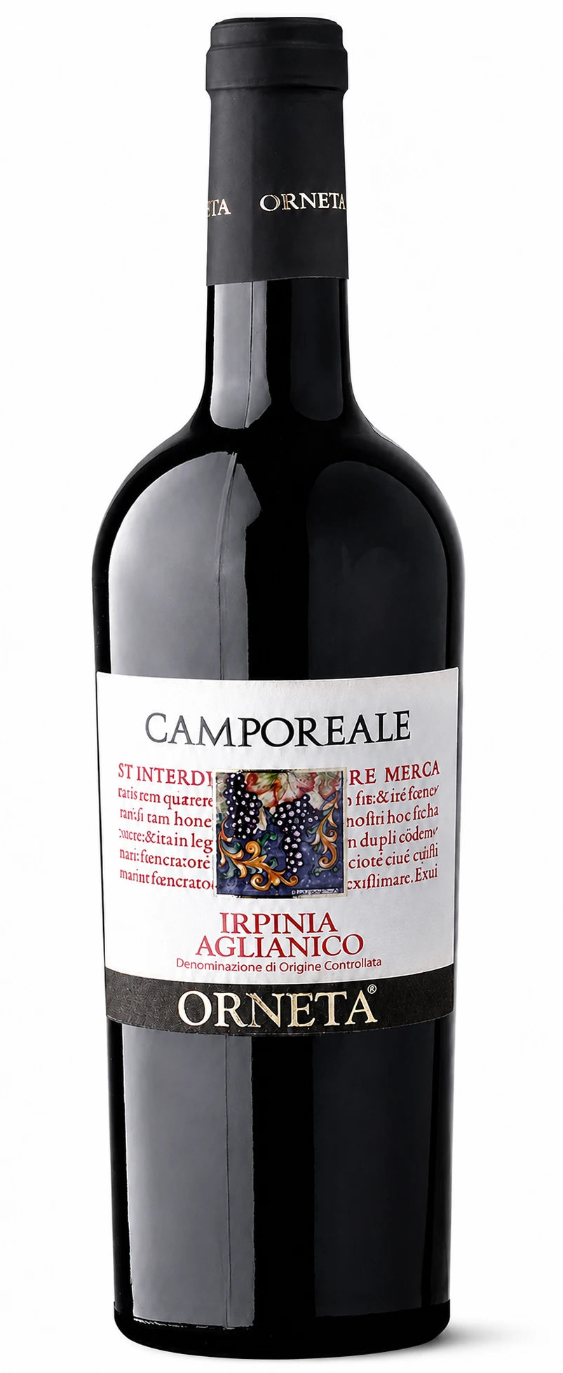 Bottiglia di vino rosso Camporeale Irpinia Aglianico DOC della cantina Orneta.
