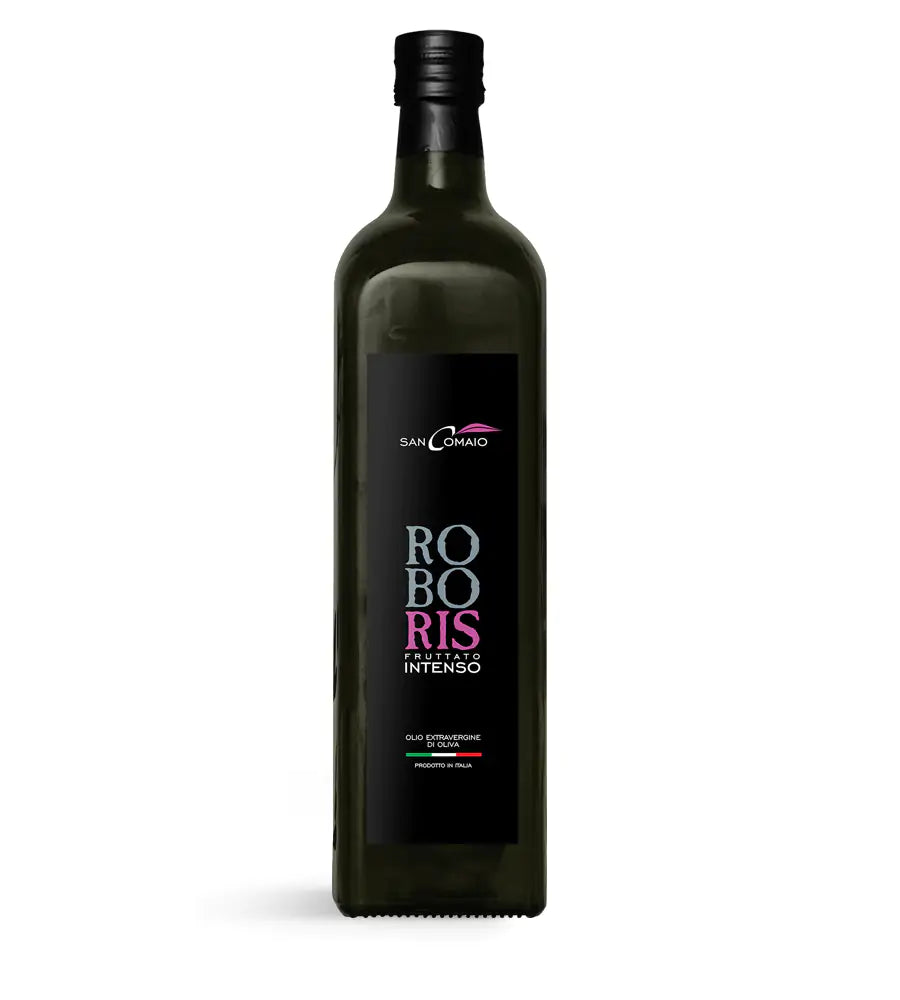 Bottiglia di Roboris olio extravergine di oliva fruttato intenso San Comaio 750 ml